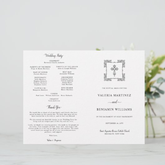 Verziertes katholisches Hochzeitsprogramm - Vollma (Stehend Vorderseite)