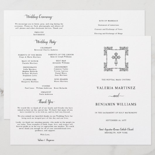 Verziertes katholisches Hochzeitsprogramm - Vollma (Vorne/Hinten)