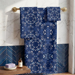 Verziertes klassisches Blaues und weißes Mittelmee Badhandtuch Set