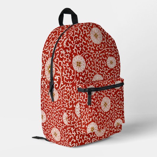 Verziertes klassisches Muster mit roter Blume Bedruckter Rucksack (Rückseitige Ecke links)