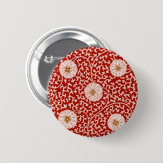 Verziertes klassisches Muster mit roter Blume Button (Vorne & Hinten)