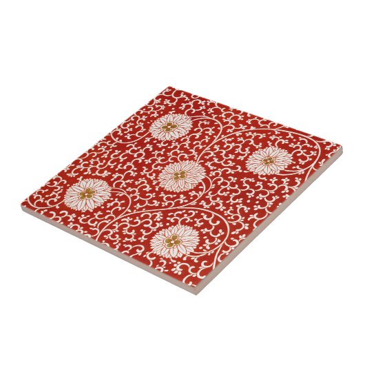 Verziertes klassisches Muster mit roter Blume Fliese (Seite)