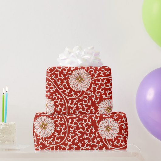 Verziertes klassisches Muster mit roter Blume Geschenkpapier (Partygeschenke)
