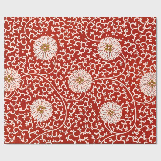Verziertes klassisches Muster mit roter Blume Geschenkpapier (Flach)