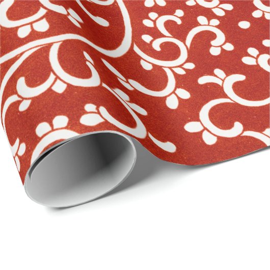 Verziertes klassisches Muster mit roter Blume Geschenkpapier (Rolleneckpunkt)