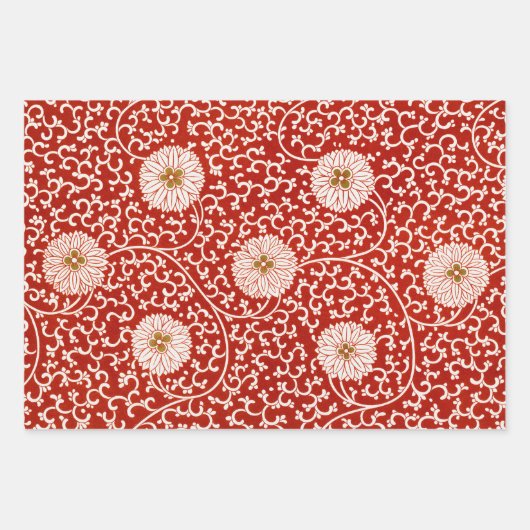 Verziertes klassisches Muster mit roter Blume Geschenkpapier Set (Vorderseite 2)