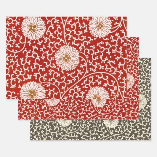 Verziertes klassisches Muster mit roter Blume Geschenkpapier Set (Set)