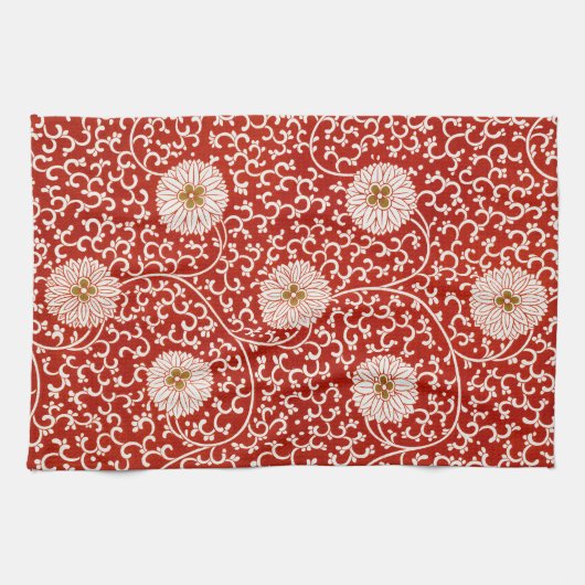 Verziertes klassisches Muster mit roter Blume Geschirrtuch (Horizontal)