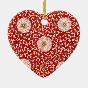 Verziertes klassisches Muster mit roter Blume Keramik Ornament