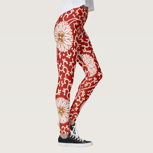 Verziertes klassisches Muster mit roter Blume Leggings (Rechts)