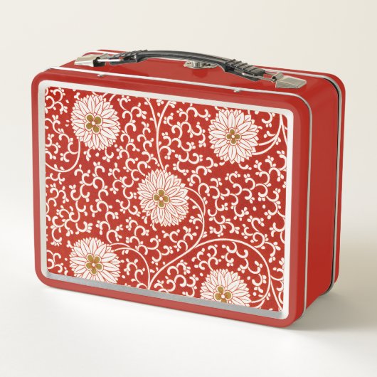 Verziertes klassisches Muster mit roter Blume Metall Brotdose (Rückseite)