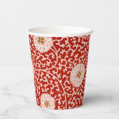 Verziertes klassisches Muster mit roter Blume Pappbecher (Rückseite)
