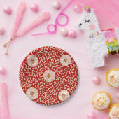 Verziertes klassisches Muster mit roter Blume Pappteller (Party)