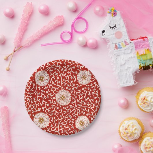 Verziertes klassisches Muster mit roter Blume Pappteller (Party)