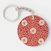 Verziertes klassisches Muster mit roter Blume Schlüsselanhänger (Vorderseite)