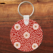 Verziertes klassisches Muster mit roter Blume Schlüsselanhänger (Rückseite)