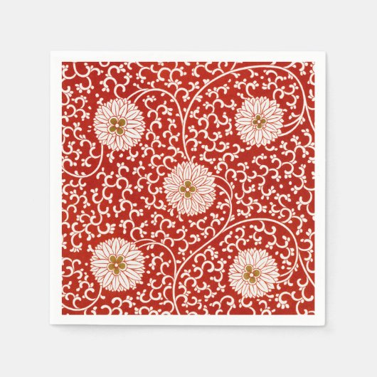 Verziertes klassisches Muster mit roter Blume Serviette (Vorderseite)