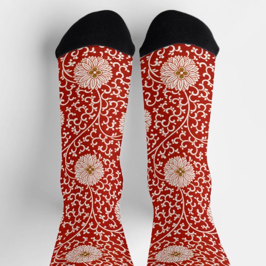 Verziertes klassisches Muster mit roter Blume Socken (Oben)