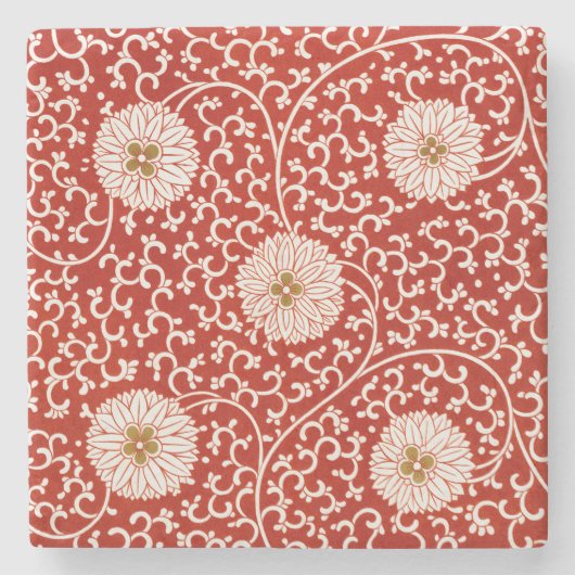 Verziertes klassisches Muster mit roter Blume Steinuntersetzer (Vorderseite)