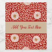 Verziertes klassisches Muster mit roter Blume Weinetikett (Einzelnes Label)