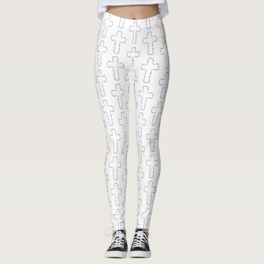 Verziertes Kreuz mit Blumen Leggings (Vorderseite)