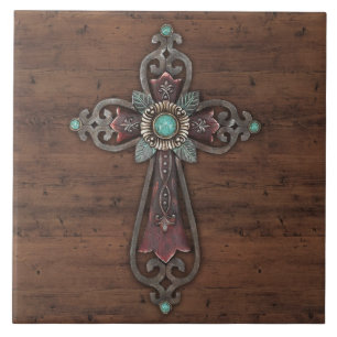 Verziertes Kreuz-Wandplakette Fliese