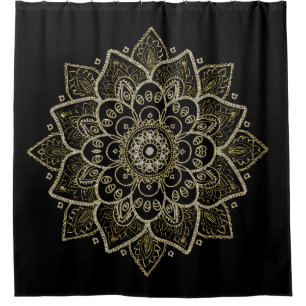 Verziertes Mandala in Gold & Diamanten Glitzer Tex Duschvorhang