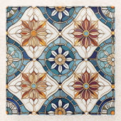 Verziertes marokkanisches Fliesenmuster#3 Blue Gol Glasuntersetzer (Vorderseite)