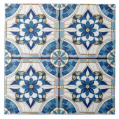 Verziertes marokkanisches Fliesenmuster#4 Blau-Wei Fliese (Vorderseite)