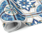Verziertes marokkanisches Fliesenmuster#4 Blau-Wei Geschenkpapier (Rolleneckpunkt)
