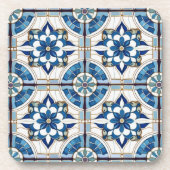 Verziertes marokkanisches Fliesenmuster#4 Blau-Wei Getränkeuntersetzer (Vorderseite)
