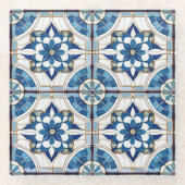 Verziertes marokkanisches Fliesenmuster#4 Blau-Wei Glasuntersetzer (Vorderseite)