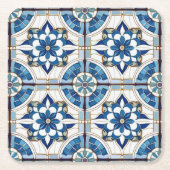 Verziertes marokkanisches Fliesenmuster#4 Blau-Wei Rechteckiger Pappuntersetzer (Vorderseite)