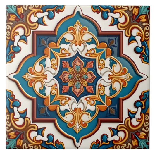 Verziertes Mittelmeer Aquamarin Blauer Brot Fliese (Vorderseite)