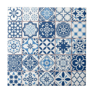 Verziertes Mittelmeer-Indigoblau-Azulejo-Mosaik Fliese