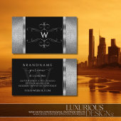 Verziertes Monogramm des Schwarz-Silber-Glitzer Visitenkarte