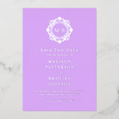 Verziertes Monogramm-Foto mit der Blume speichern Folieneinladung (Vorderseite)