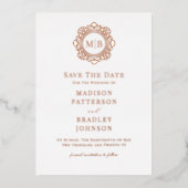 Verziertes Monogramm-Foto mit der Blume speichern  Folieneinladung (Vorderseite)