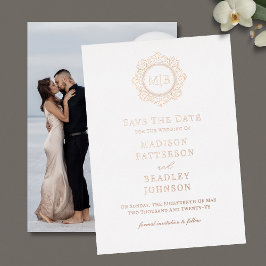 Verziertes Monogramm-Foto mit der Blume speichern  Folieneinladung