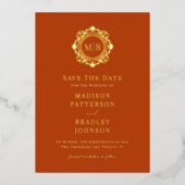 Verziertes Monogramm-Foto mit der Blume speichern  Folieneinladung (Vorderseite)