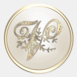 Verziertes Monogramm für Gold und Elfenbein V Runder Aufkleber