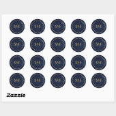 Verziertes Monogramm für Navy Blue and Gold Foil Runder Aufkleber (Blatt)