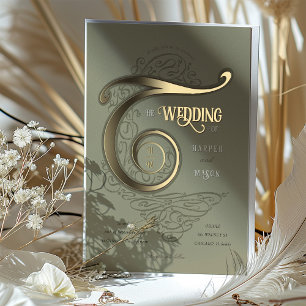 Verziertes Monogramm-Hochzeit Elegante Typografie Folieneinladung