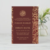 Verziertes Muster der islamischen Hochzeit in Red Einladung (Stehend Vorderseite)