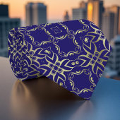 Verziertes Navy Blue and Gold Barock Royal Pattern Krawatte