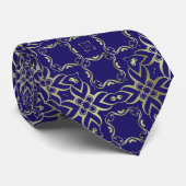 Verziertes Navy Blue and Gold Barock Royal Pattern Krawatte (Gerollt)