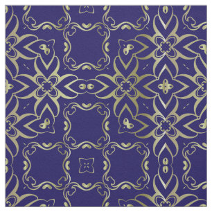 Verziertes Navy Blue and Gold Barock Royal Pattern Stoff