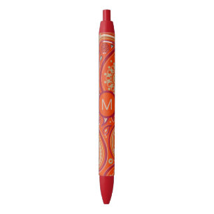 Verziertes Orange Paisley Muster Monogramm Kugelschreiber
