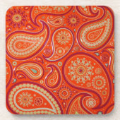 Verziertes oranges Paisley-Muster Getränkeuntersetzer (Vorderseite)