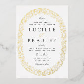 Verziertes Oval von Scrolling-Blätter Folieneinladung (Vorderseite)